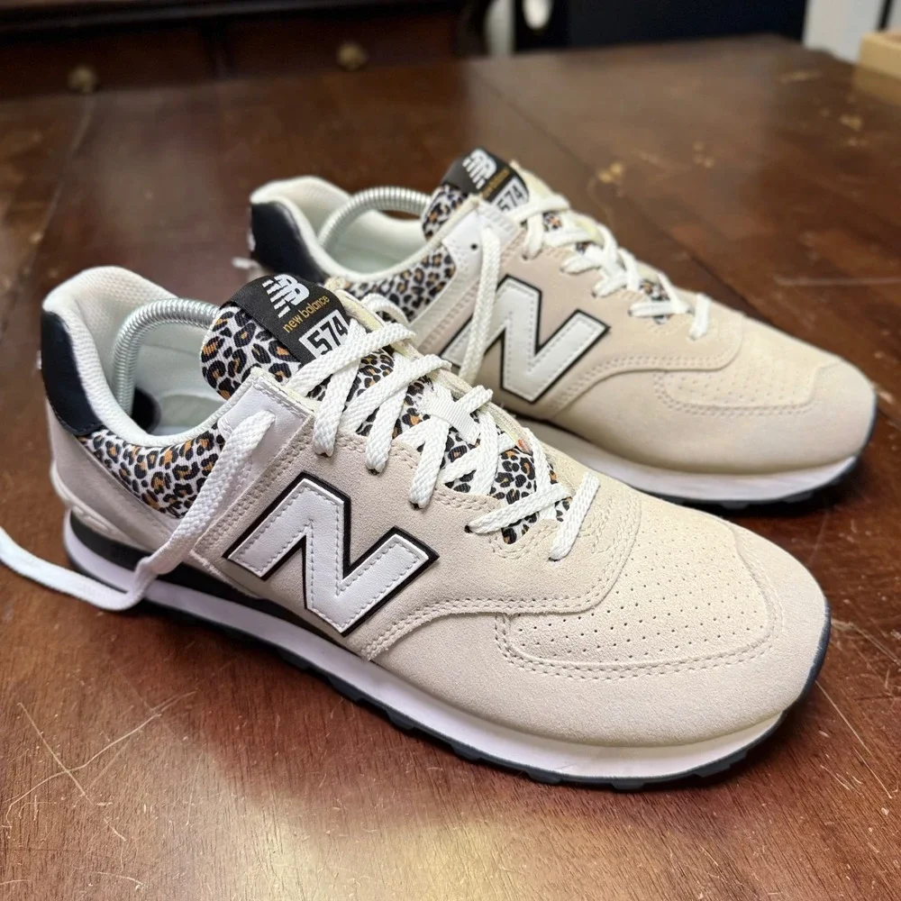 New Balance 574 Sneakers Womens 12 Beige Leopard Print Suede WL574AY2